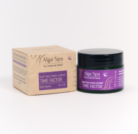 Night face cream-coctail TIME FACTOR Ночной крем-коктейль для лица лифтинг эффект на основе суспензии живой микроводоросли Chlorella 50 ml  Alga Spa