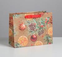 Пакет крафтовый горизонтальный «Новогодние шарики», 23×18×10 см