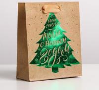 Пакет крафтовый вертикальный «Ёлочка нарядная», 18 × 22 × 5.5 см