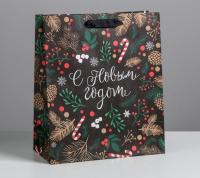 Пакет крафтовый вертикальный «Еловый лес», 23×27×11.5 см