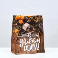 Пакет крафт "Уютный новый год" 22х12х27 см